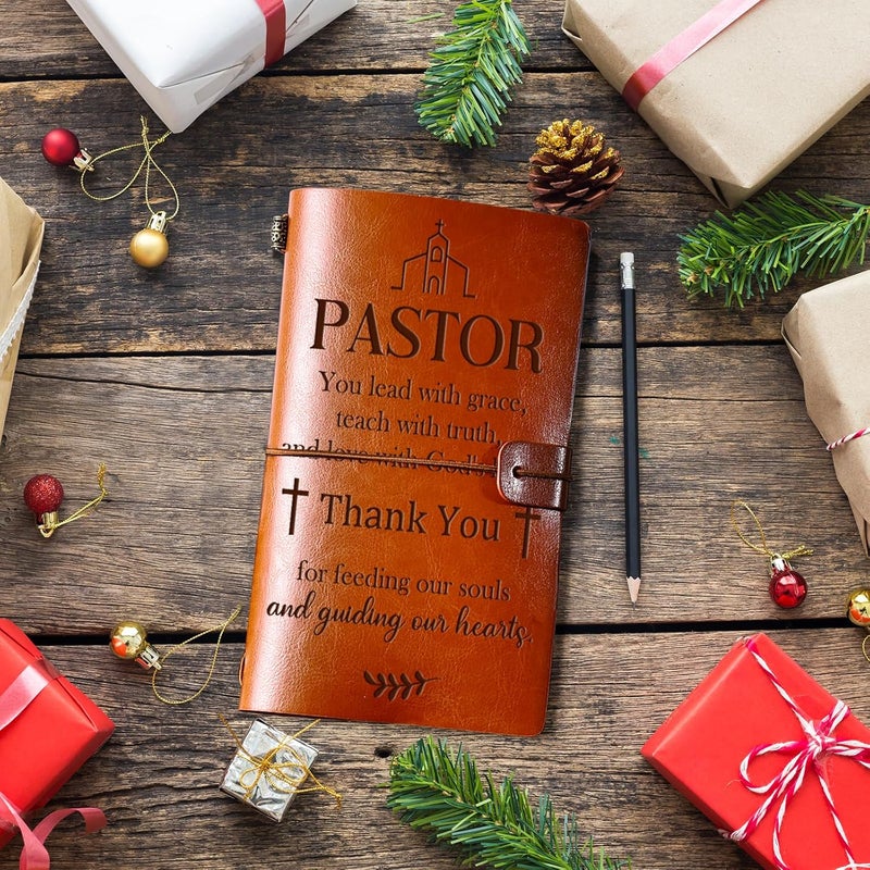 PRSTENLY Pastor Appreciation Gifts Leather Journal, 140 Page Refillable Journal Thank You Retirement Farewell Christmas Birthday Gifts for Pastor Men Women Male Female - Image 5